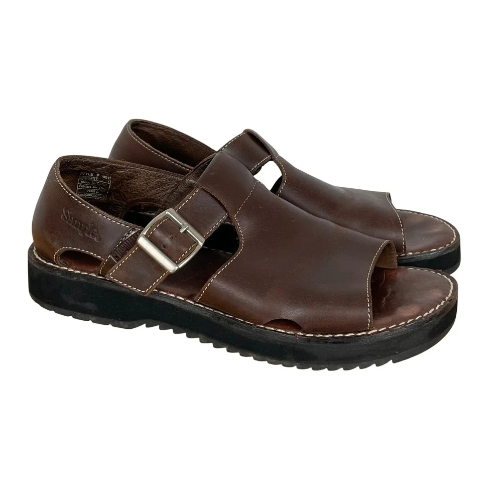 VTG Simple Brown Leather Fisherman Sandals Mens 11 Earthy Rugged Comfort Outdoor